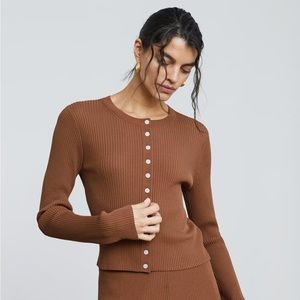 Everlane The Ribbed Cropped Cardigan | Size L | Cocoa Brown